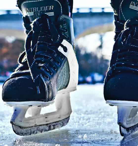 used ice hockey skates on hockey rink